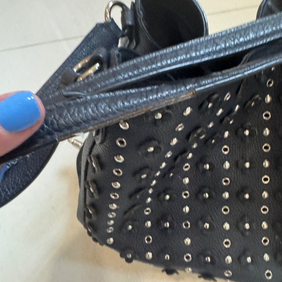 Navy Blue Coach Shoulder Bag With Silver Floral Rivets - Picture 6 of 8